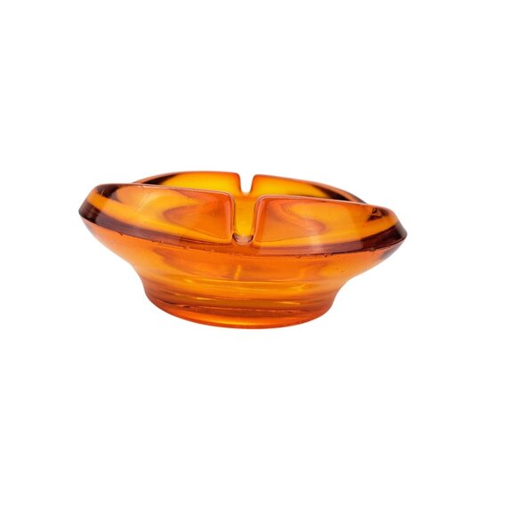 Vintage Viking Persimmon Glass Cadmium Amber Ashtray Tulip Orange MCM 6.5 inches - Picture 8 of 16